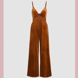CIDER Velvet V-neck Wide Leg Jumpsuit